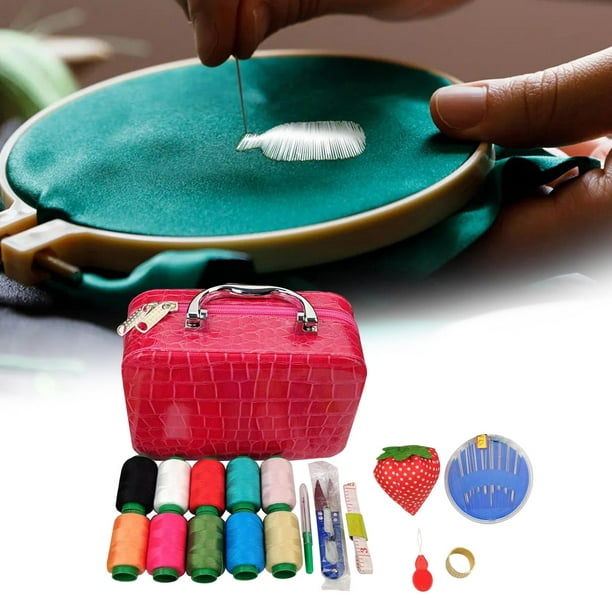 Sewing Supplies Organizer Sewing Accessories Storage Bag Exquisite Pins PU  Leather Thread Sewing Box for Clothes Mending Embroidery Handwork Rose Red  