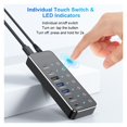 thumbnail image 5 of Powered 7 Port 10Gbps Data USB Hub with Individual Touch On/Off Switches for PC Laptop Desktop ,Powerful Charging, 5 of 5