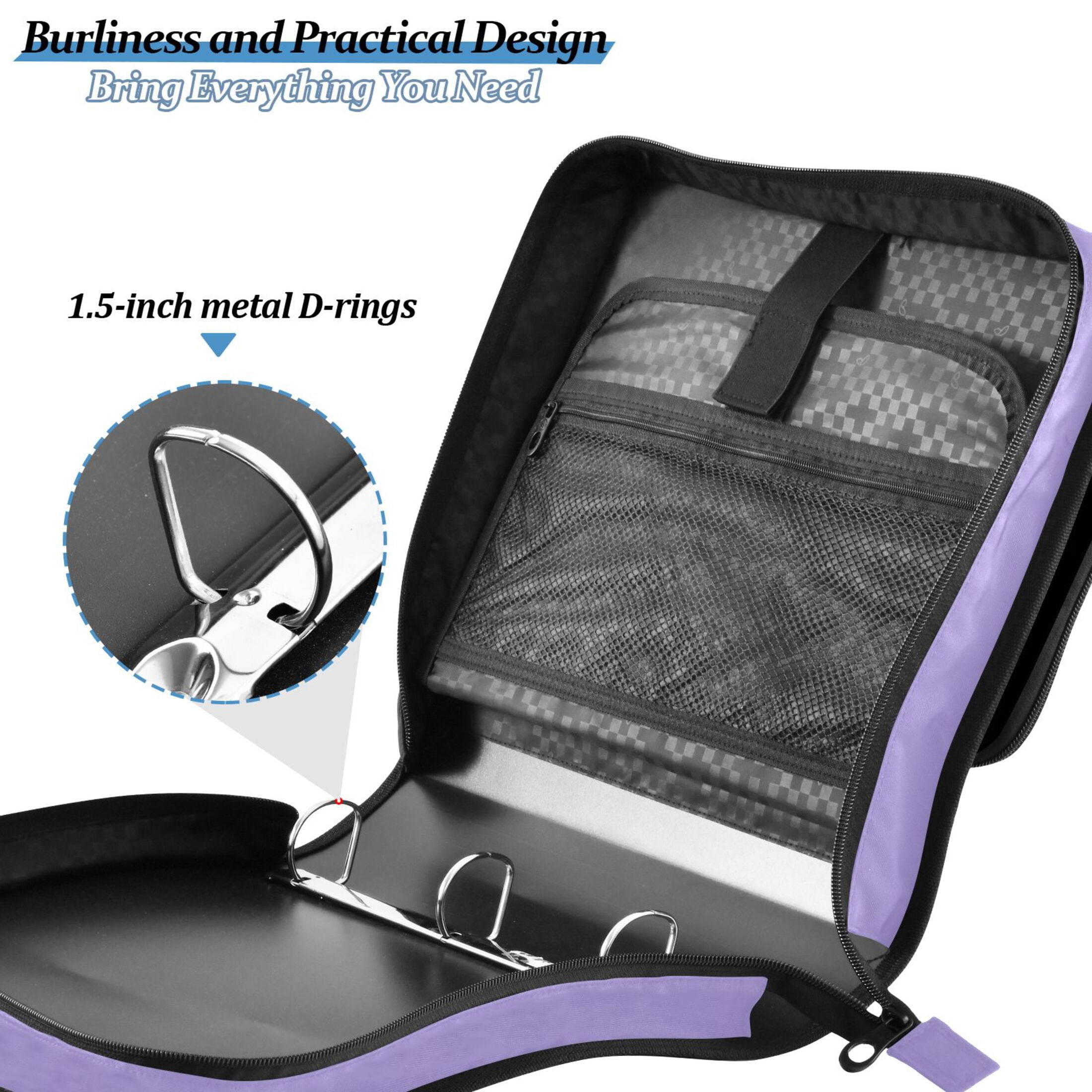 ALAZA Zipper Binder Lavender Purple 3 Ring Trapper Keeper File Folder Organizer Bag