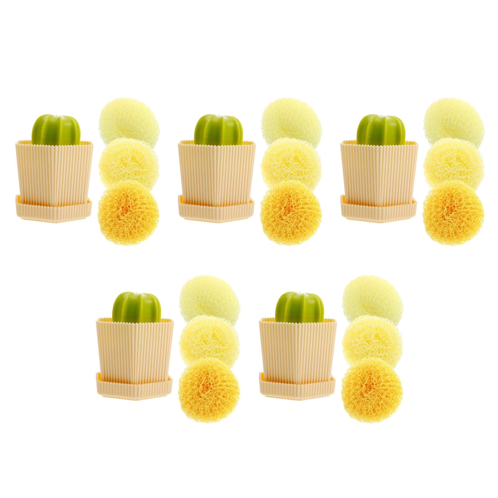 WORGEOUS 5 Sets Cute Cactus Brush Set With 3 Replacement Kitchen Scrubber Dish Scrub Brush For Cleaning Dishes Sinks And Pans