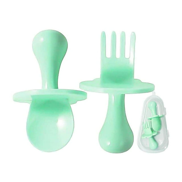 Baby Spoons Forks Set Baby Self Feeding Training Spoon and Fork Infant Baby Cutlery Set with Storage Box