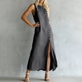 thumbnail image 5 of fheaev Women's Maxi Dress Linen Relaxed Fit Sleeveless Button Front Slit for Everyday Gray XL, 5 of 7