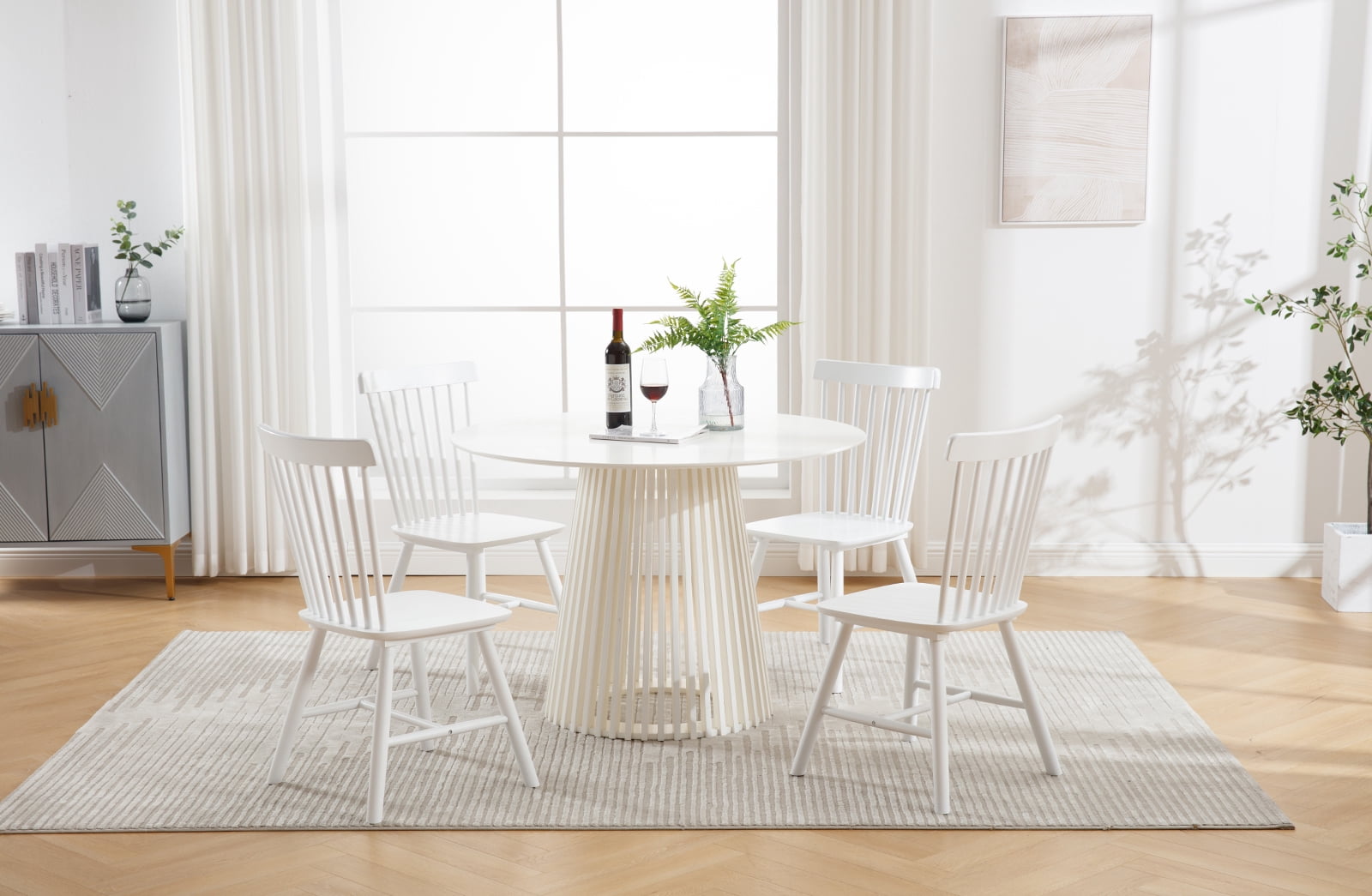 Dayalane Farmhouse Windsor Dining Chairs Set of 2, Solid Wood Spindle Back Dining Side Chairs, Mid-Century French Country Oak Kitchen Chairs for Dining Room Living Room Kitchen Restaurant, White