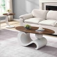 thumbnail image 3 of GZXS Living Room Table Set of 2 - 47" Oval MDF Top Coffee Table & C-Style Round Side Table, with Metal Base and Anti-Slip Adjustable Feet, Easy Assembly (Brown&White), 3 of 7