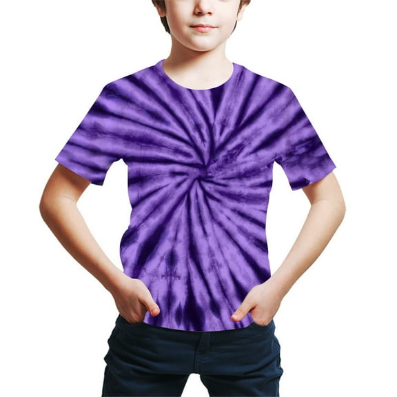 Elabch Kids T Shirt Teen Boys Short Sleeve Tshirt Fashion Digital Tie Dye Printing Tee Summer Crewneck Cotton Tops Size 4Y-16Y