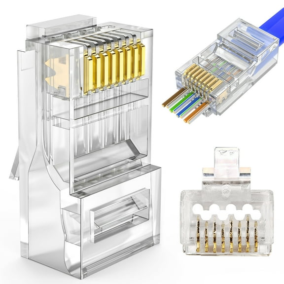 AOWIZ RJ45 Cat6 Cat6a Pass Through Connector 23AWG Ethernet Cable Ends for Solid Wire & Standard UTP Cable 50-Pack