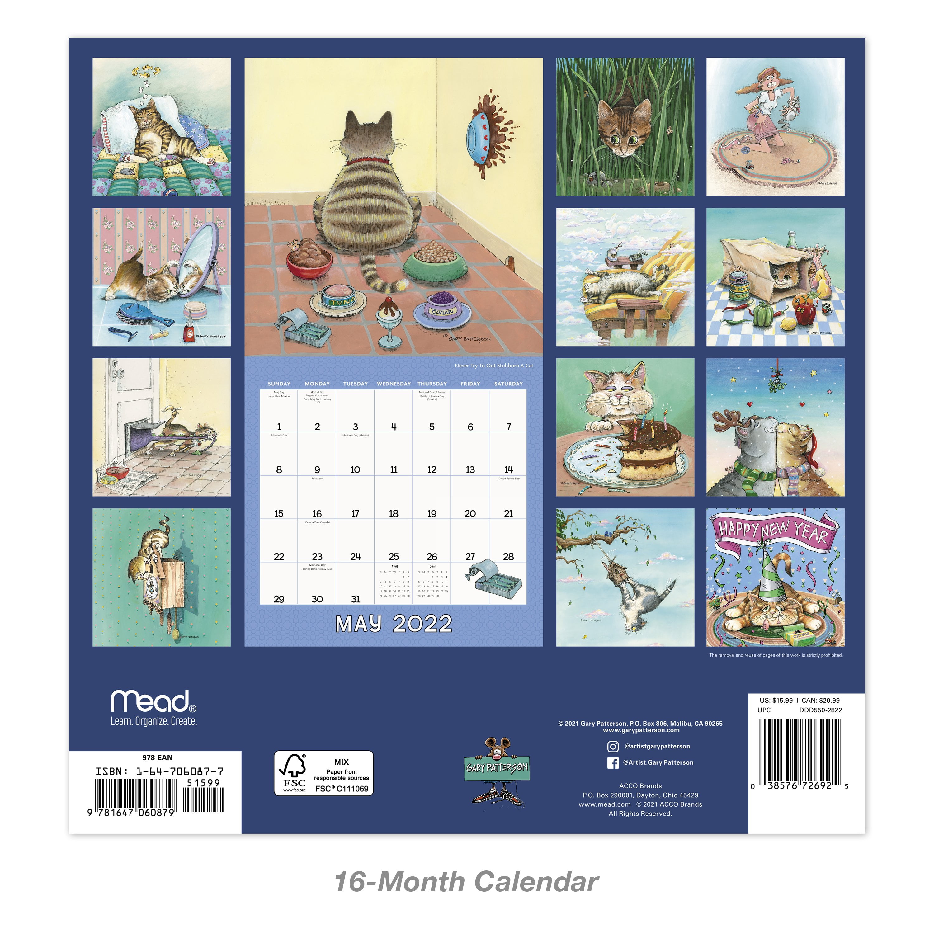 Gary Patterson Cat Calendar 2023 Mead Gary Patterson's Cats 2022 Monthly Wall Calendar, 12" X 12"  (Wmd55028-22) - Walmart.com
