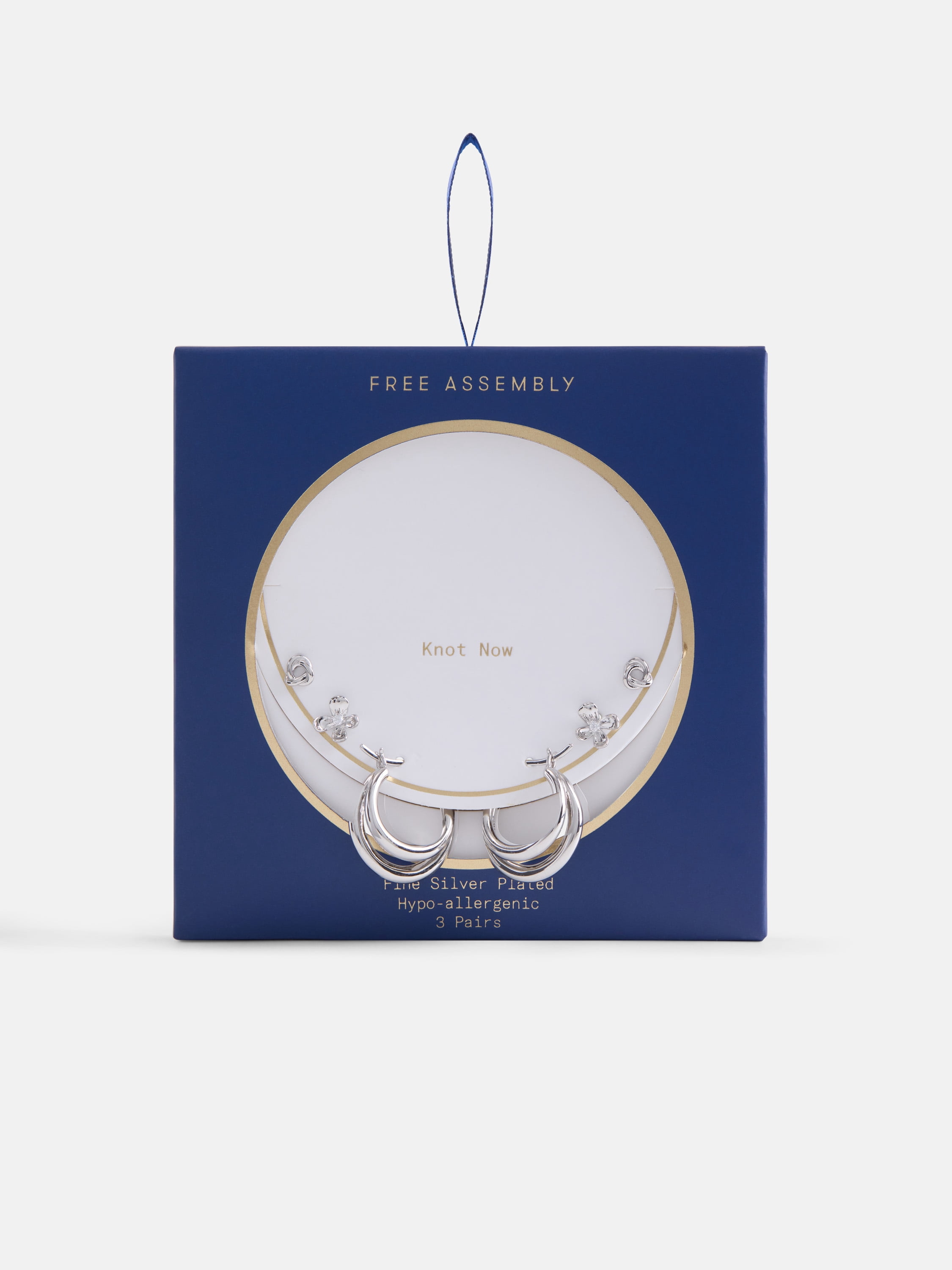 Free Assembly Women's Demi Fine Silver Plated Hoop and Stud Earring Set, 3-Pairs