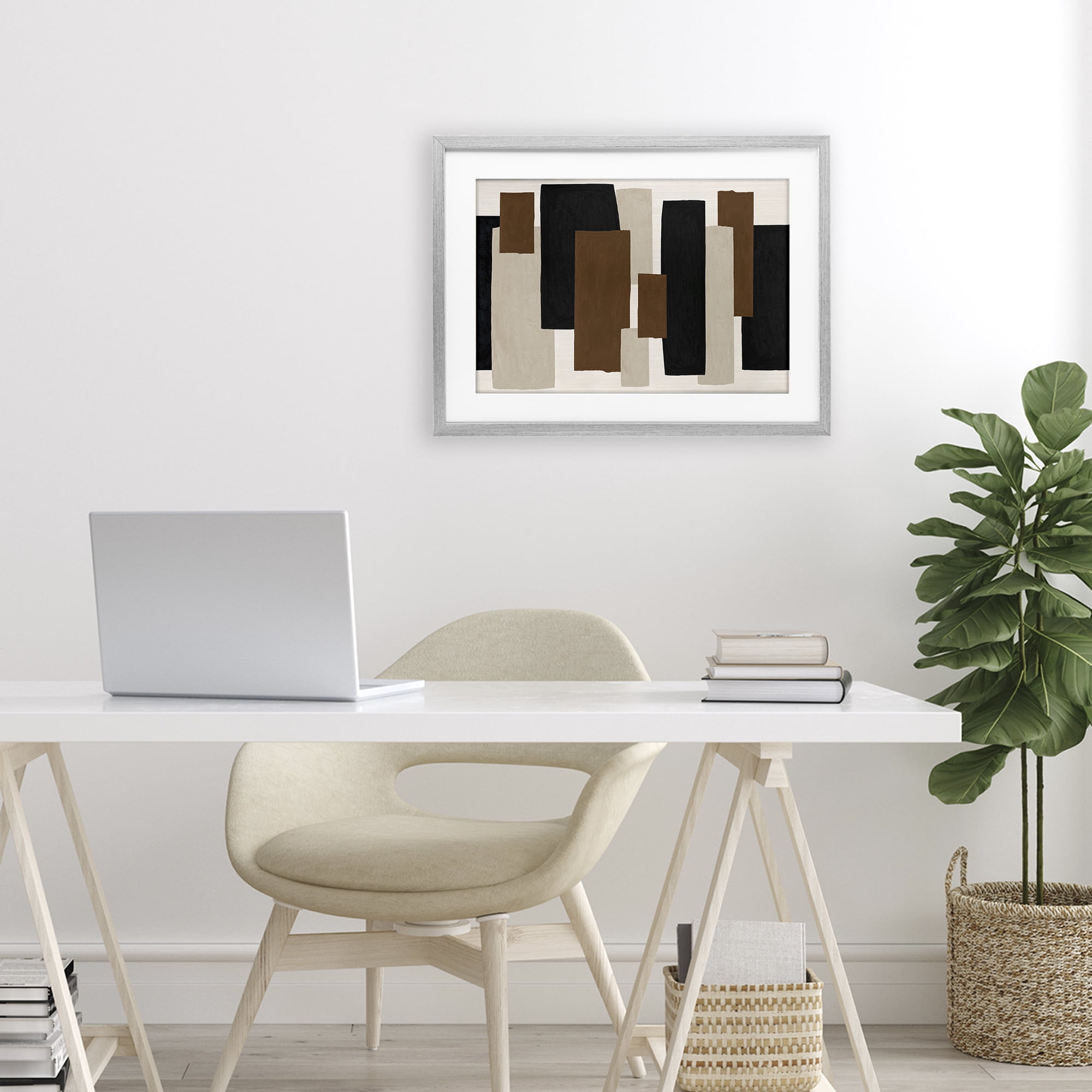 Stupell Industries Minimal Vertical Blocks in Earth Tones Gray Framed Print Under Glass, design by Janet Tava