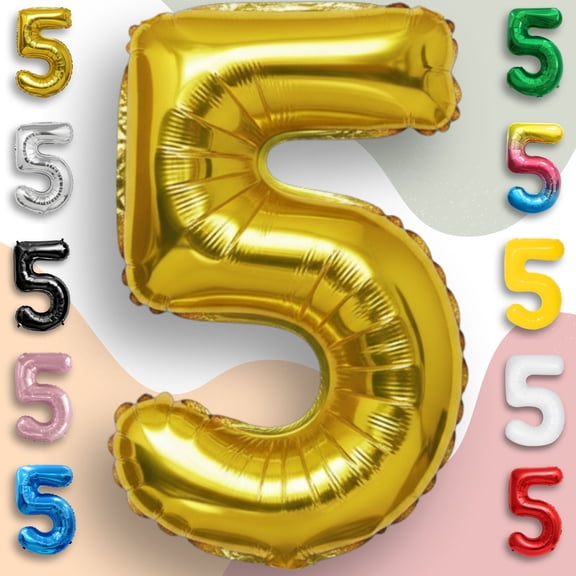 Gold Number Balloon 5 Mylar Foil Balloons 40 inch - Helium/Air Inflatable Metallic Balloon Numbers - 5th Birthday Party, Anniversary & Grade 5 Decor