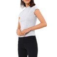 thumbnail image 4 of Blusas Houndstooth Inspire Chic para mujeres, elegante cuello redondo, top de oficina con mangas cortas, talla XL, blanco, 4 of 6