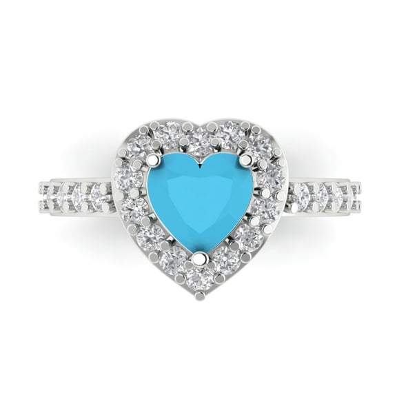 Halo Engagement Ring for Women - 2.03ct Simulated Turquoise in 14K White Gold Promise Ring