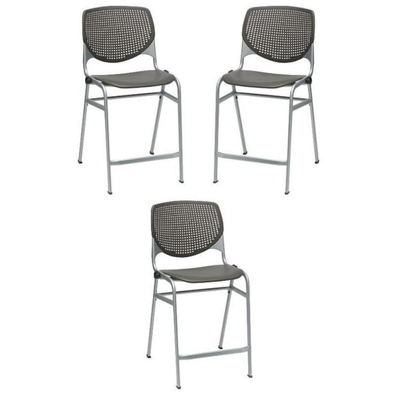 Home Square Plastic Counter Stool in Brownstone - Set of 3