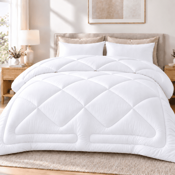SORMAG Queen Comforter Duvet Insert, White All Season Bedding Comforter, Quilted Down Alternative Comforter with 8 Tabs, Lightweight Fluffy Soft Comforter 88x88 inches
