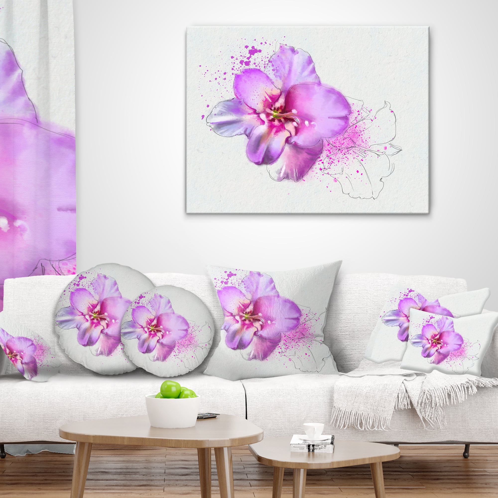 Designart Blooming Pink Fowler Watercolor - Floral Throw Pillow - 16x16