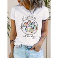 thumbnail image 1 of Chic Dog Paw Print T-Shirt for Women - Crew Neck, Short Sleeve, Summer & Spring Casual Top, Breathable Cotton Blend, 1 of 7
