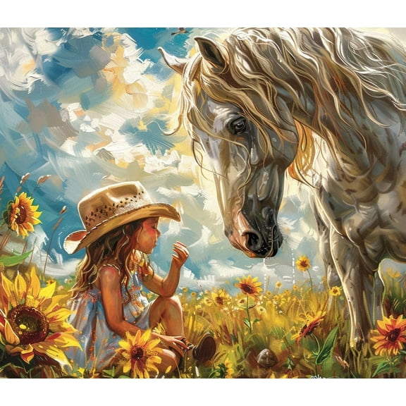 Paint by Numbers Kit for Adults -White Horse Girl- on Canvas with Brushes Acrylic Pigment DIY Oil Painting for Home Wall Decor (40x50cm/16x20 inch)-