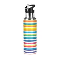 ALAZA Rainbow Stripes Water Bottle Insulated Flask Stainless Steel Straw Lid 20 oz