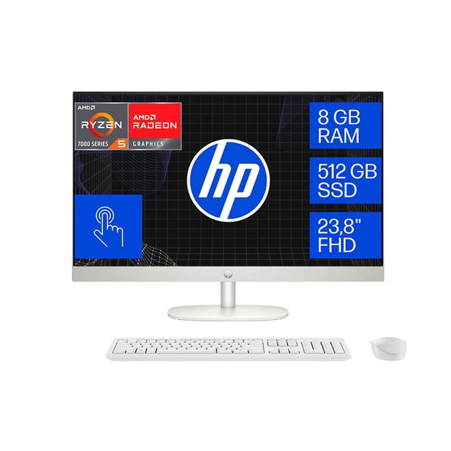 All in One HP 24-cr0255la AMD Ryzen 5 4 nucleos 8GB RAM 512GB SSD Táctil Blanco