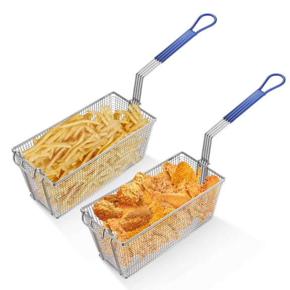 WeChef 2Pcs Deep Fryer Baskets with Non-slip Handle 13" x 6 5/16" x 5 7/8" Nickel Plating Heavy Duty Construction Deep Fryer Basket for Commercial Restaurant Kitchen Blue