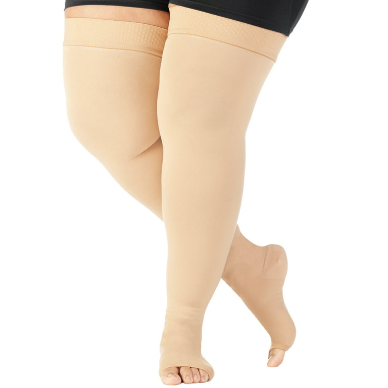Plus Size Unisex Compression Stockings with Open Toe 20-30mmHg - Beige, 4XL