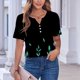 thumbnail image 4 of Tops de Manga Corta de las Mujeres Impreso Cuello en V, Suelto Casual Top para el Hogar Y las Actividades Diarias, 4 of 8