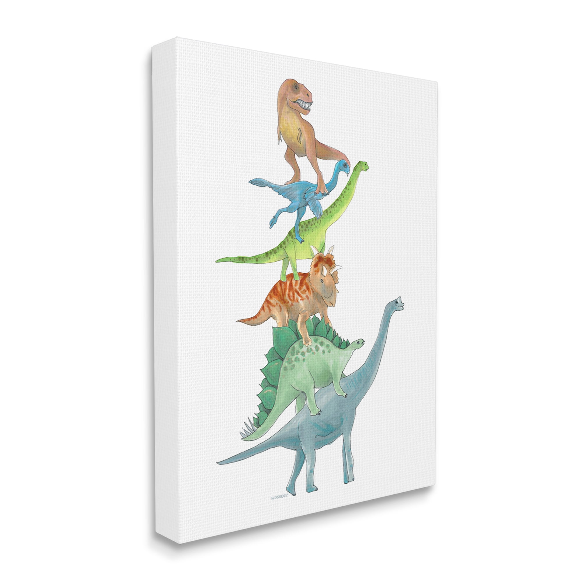 Stupell Industries Stacked Dinosaurs Balancing T-Rex Stegosaurus Illustration Graphic Art Gallery Wrapped Canvas Print Wall Art, Design by Dishique