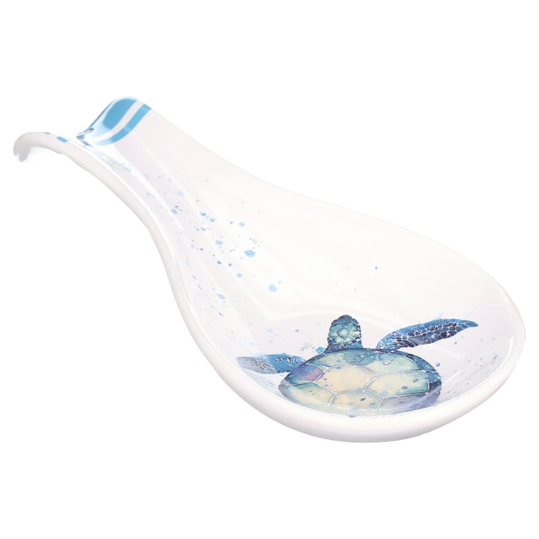 Cornucopia Whale Spoon Rest; Blue and White Ceramic Novelty Spoon Holder  for Kitchen Stove 