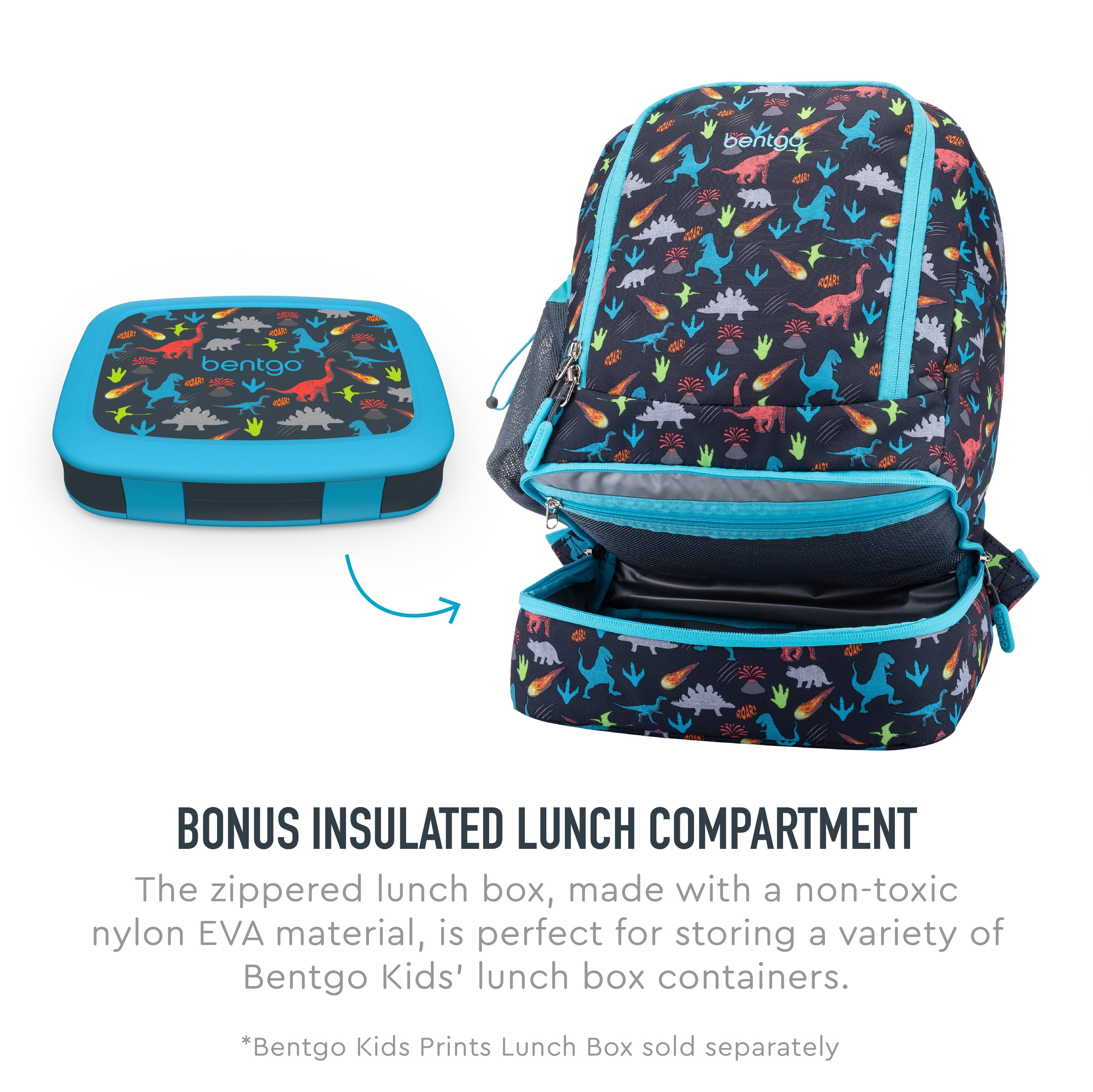 Bentgo® Kids Lightweight 14” Backpack in Unique Prints for  School, Travel, & Daycare - Roomy Interior, Durable & Water-Resistant  Fabric, & Loop for Lunch Bag (Dinosaur)