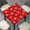 thumbnail image 3 of Christmas Fitted Square Tablecloths, Merry Christmas with Snowflakes Washable Spill Proof Table Cloth, for Indoor Holiday Family Banquet and Outdoor Patio Use, Fit for 36'''' Table, Red, 3 of 4
