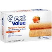 Great Value Mandarin Essence Dryer Sheets Fabric Softener, 70 pk