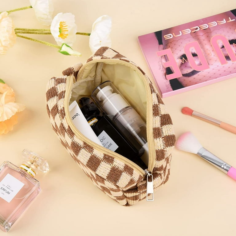Aokur Makeup Bag Checkered Cosmetic Bag Large Travel Toiletry