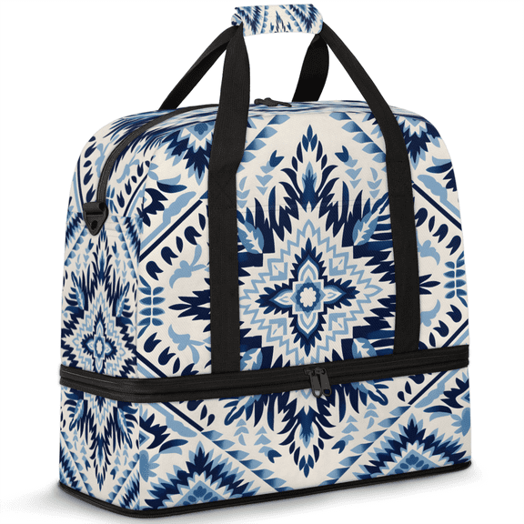 Herdesigns African Ethnic Foldable Travel Duffel Bag with Shoe Compartment, Weekend Overnight Carry On Bags for Men Women, Large Sports Gym Luggage