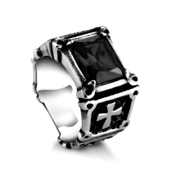 K-KED Black CZ Cross Knights Templar Crusaders Rings Stainless Steel Vintage Punk Ring-12