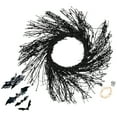 thumbnail image 3 of Northlight Lighted Halloween Twig Wreath with Bats - Warm White LED Lights - 22" - Black, 3 of 6