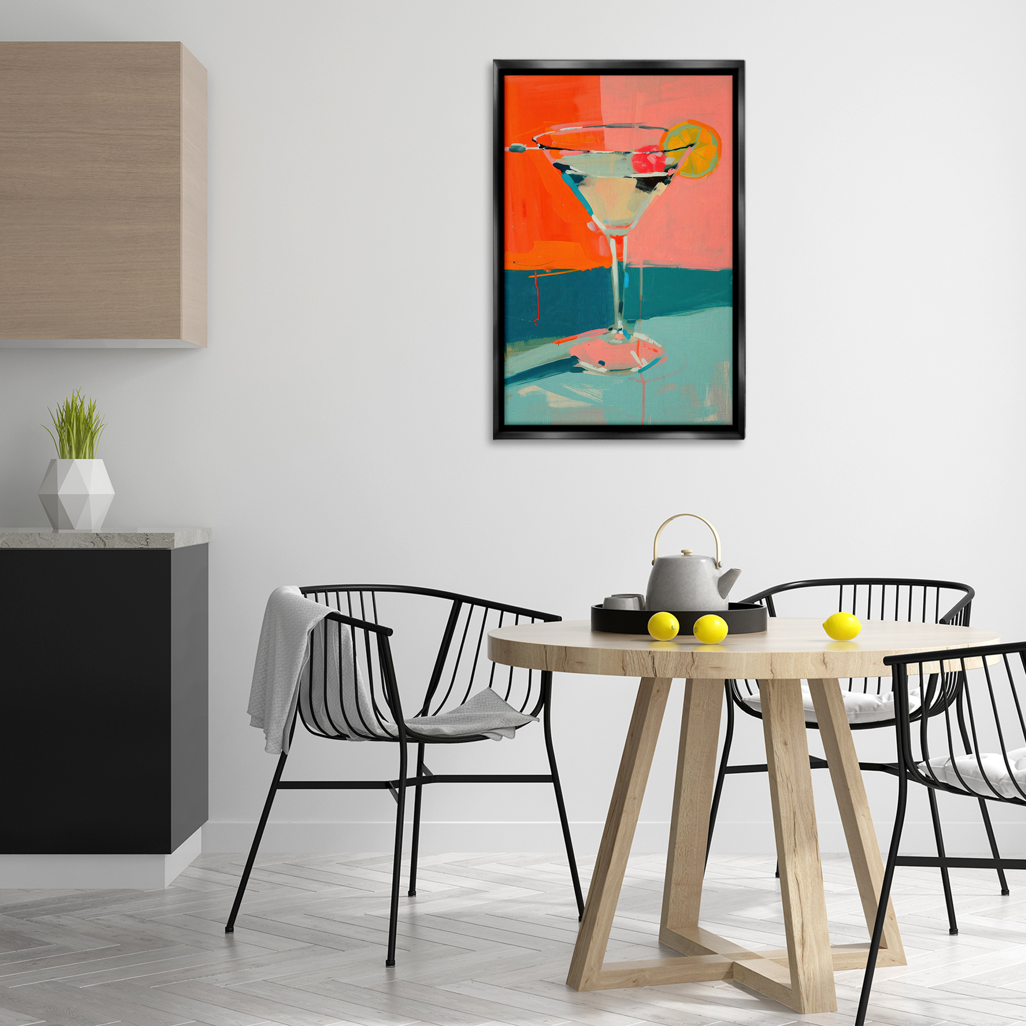 Stupell Industries Modern Cocktail Time Food & Beverage Painting Black Floater Framed Canvas Art Print Wall Art, 21 x 31