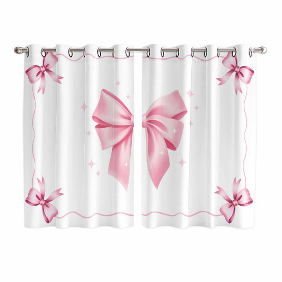 Valentine's Day Kitchen Curtains Window Panels, Pink Bowknot Ribbon Modern Minimalist Art Insulated Window Treatment Curtain, Grommet Curtains for Bedroom/Living Room/Bathroom, 2 Piece 52"Wx72"L