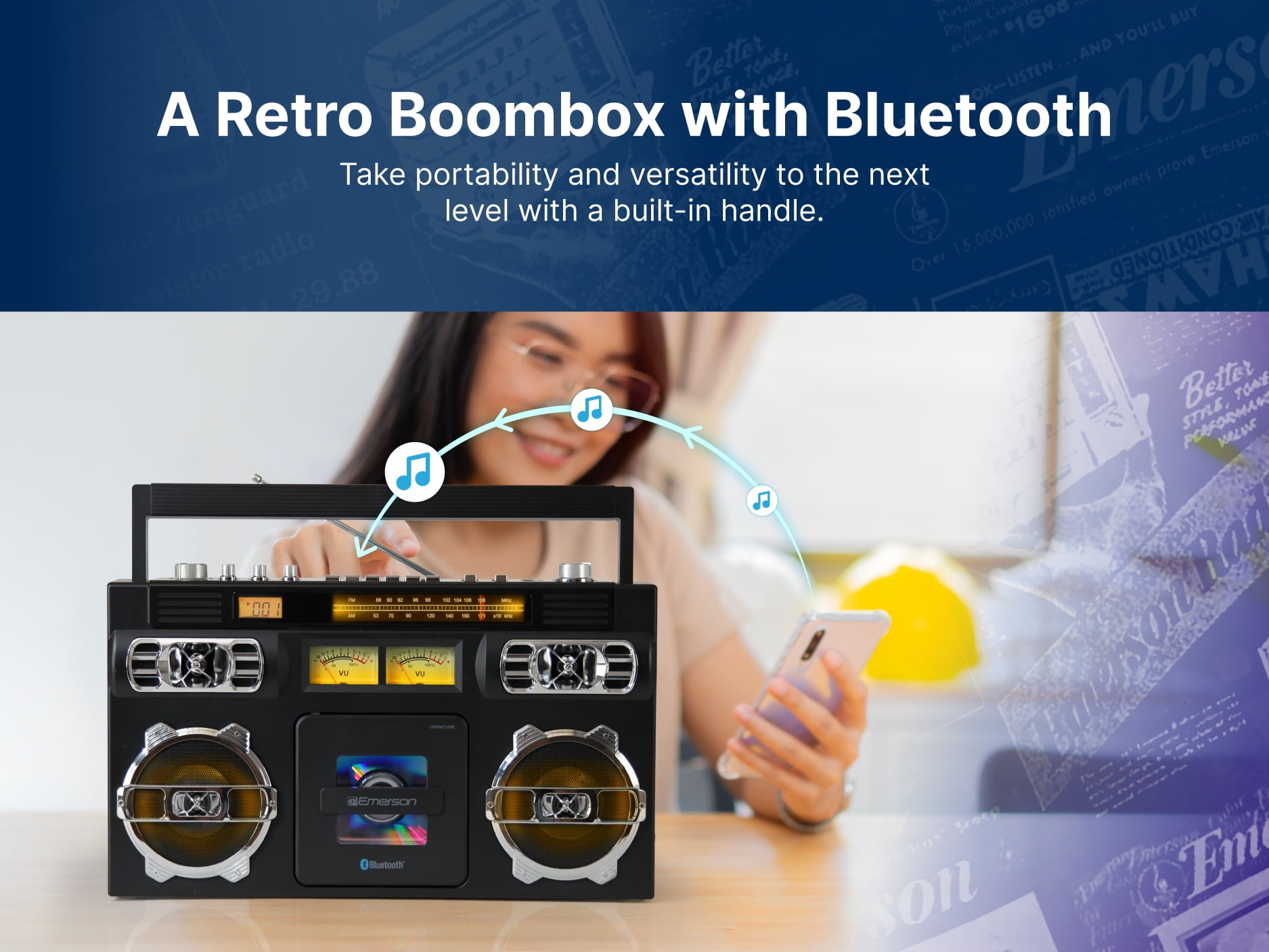 Emerson EPB-3004 Retro Portable CD Boombox with AM/FM Radio, Black