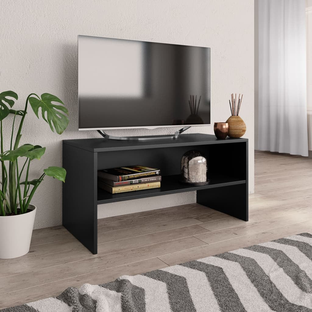 Kepooman 31.5" Modern Rectangle TV Cabinet Stand Console Table with Storage Shelf for Living Room, Black