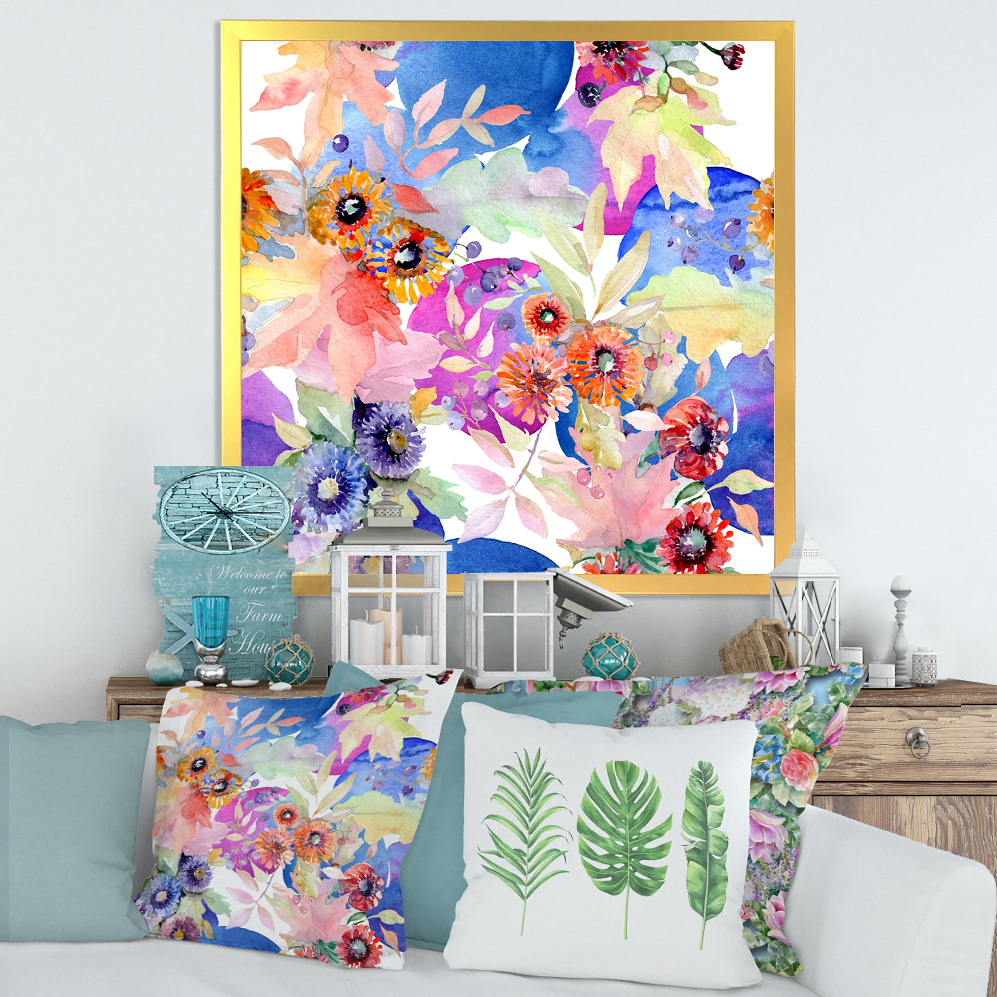 Designart 'Wildflowers and Vibrant Wild Spring Leaves IV' Modern Framed Art Print