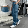 thumbnail image 2 of QIYAGBSA Cargo Pants for Women Elastic Waist Outdoor Pants with Pockets Soft Stretch Casual Fall (Sky Blue, 2XL), 2 of 9