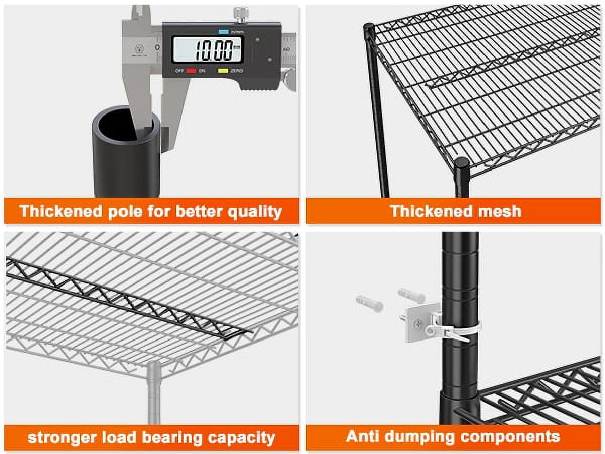 55.2"W x 85.8"H Wire Shelving Rack 3000Lbs Metal Storage Shelves with Wheels 5 Tier Heavy Duty Storage Rack for Garage Rolling Shelving Unit Adjustable Steel Shelves for Kitchen Pantry, Black
