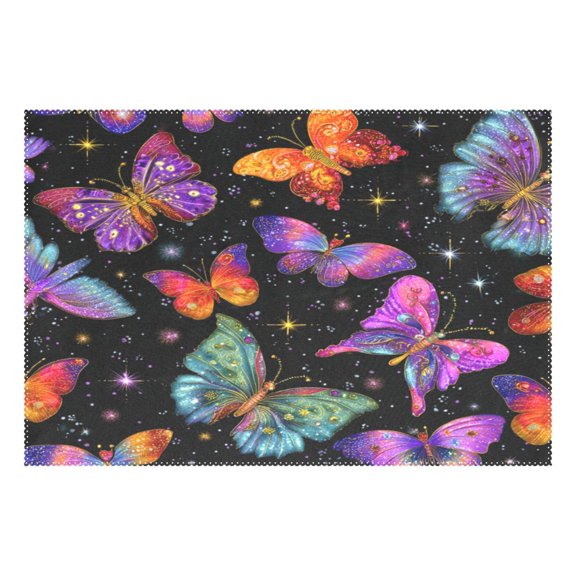 Rectangular Placemat Set 12'x18' Exquisite Print Durable & Heat Resistant Colorful 3d Butterflies