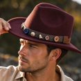 thumbnail image 5 of Qwertyu Cowboy Hat for Men Women Western Cowgirl Hat with Boho Belt Unisex Wide Brim Fedora Hat Coffee, 5 of 6