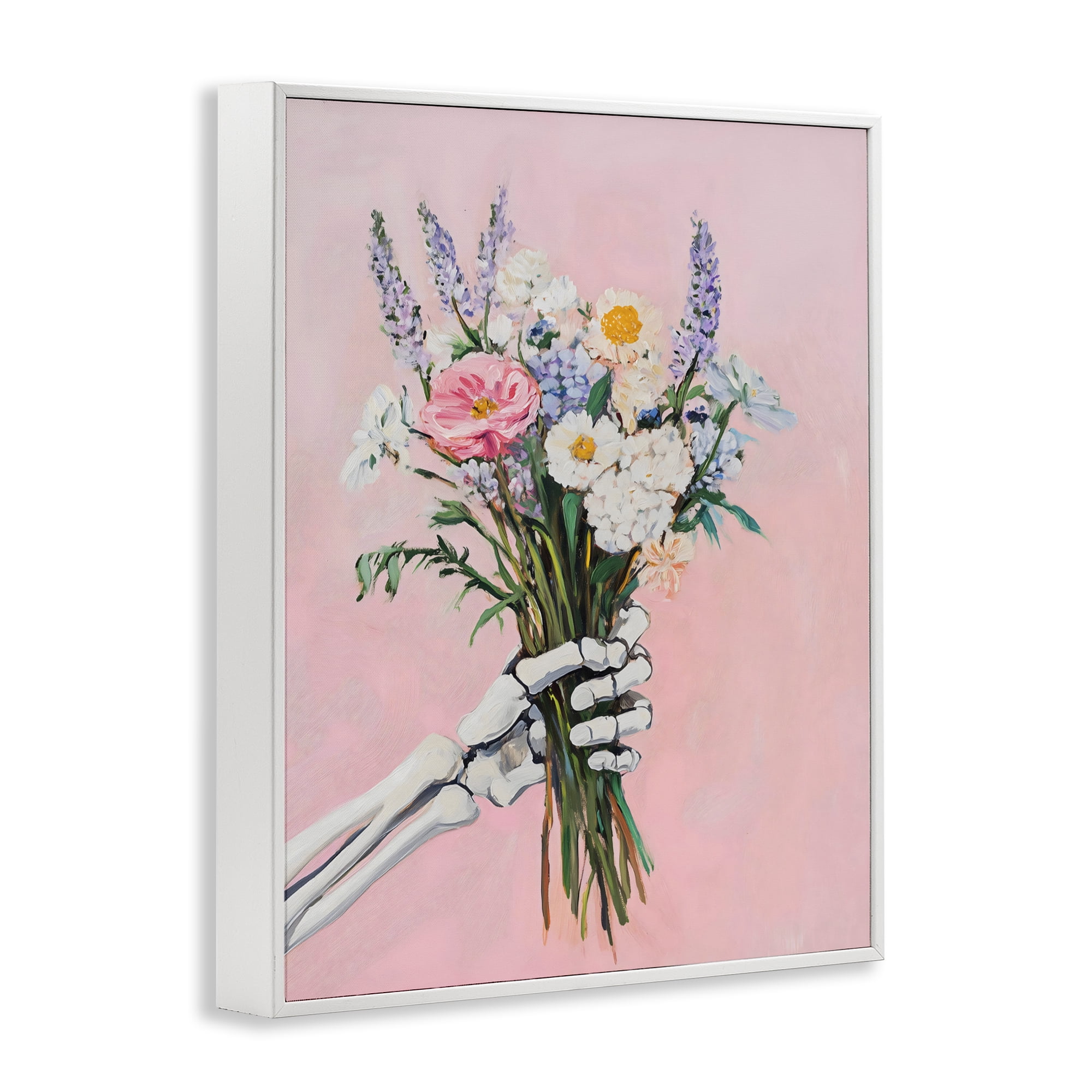 Stupell Industries Skeleton Hand Holding Flowers White Framed Giclee Art, design by The Prints Vibe