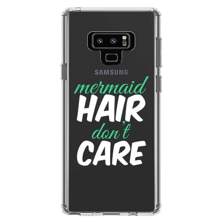 DistinctInk Clear Shockproof Hybrid Case for Samsung Galaxy Note 9 - TPU Bumper Acrylic Back Tempered Glass Screen Protector - Mermaid Hair Don t Care