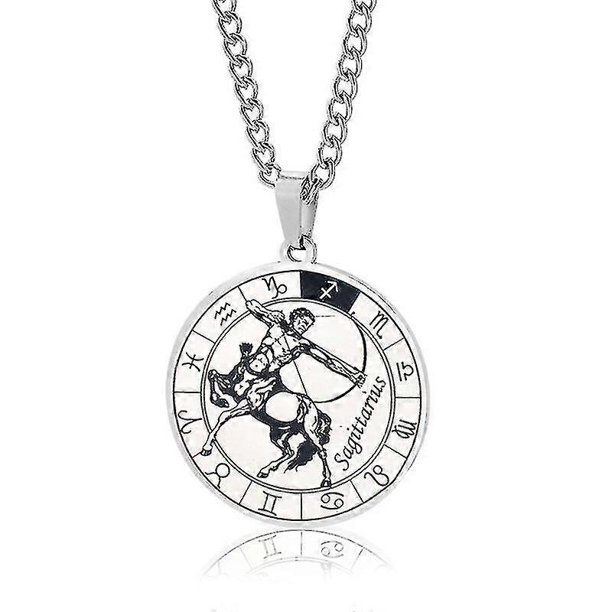 Collar con colgante de acero inoxidable con forma de disco de moneda y horóscopo del zodíaco de las 12 constelaciones para mujeres y hombres -ACGIV--Sagitario-Código de producto 35229 Sagitario