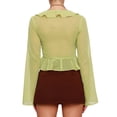 thumbnail image 4 of VISgogo, camiseta corta para mujer, manga larga, lisa/variegada, con volantes y lazo, cárdigan, camisas cortas, camisetas de primavera/verano con ombligo para mujer VISgogo  moda, 4 of 5