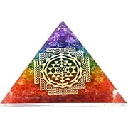 7 Chakra Onyx Crystal Orgone Pyramid, Organite Pyramid Sri Yantra (Big)