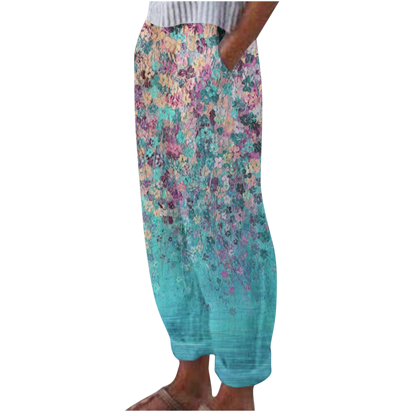 JWZUY Womens Cotton Linen Pants Lounge Trousers Summer Harem Elastic ...